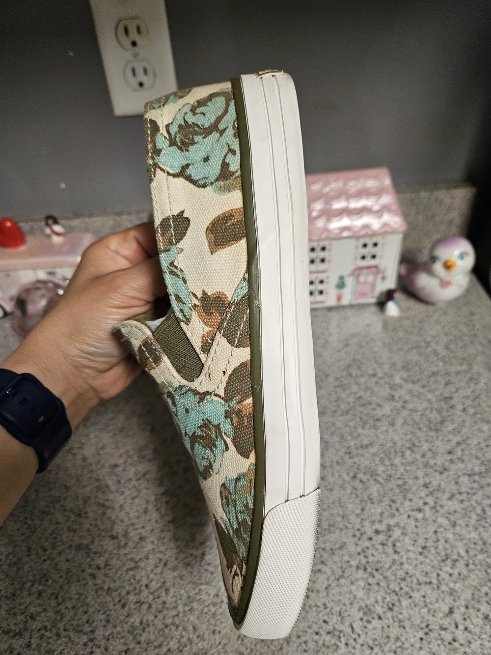Tory Burch Floral Canvas Slip-On Sneakers in Cream, Mint & Brown - Picture 5 of 16